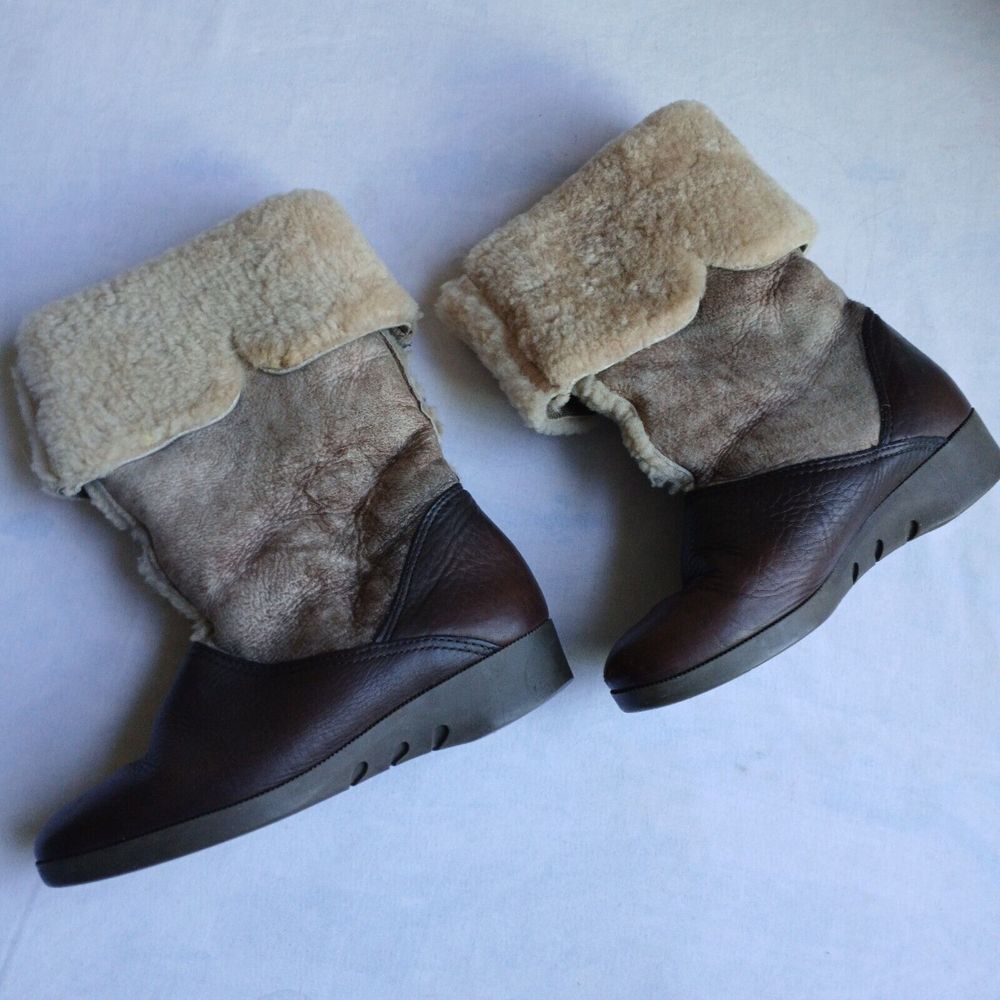 Vintage Hush Puppies Boots 6 Womens‎ Leather Fleece Lined Cozy Hippie USA Made - Picture 2 of 14